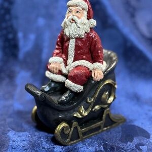 Vintage 1990's Carved Resin Santa & Sleigh Signed Figurine